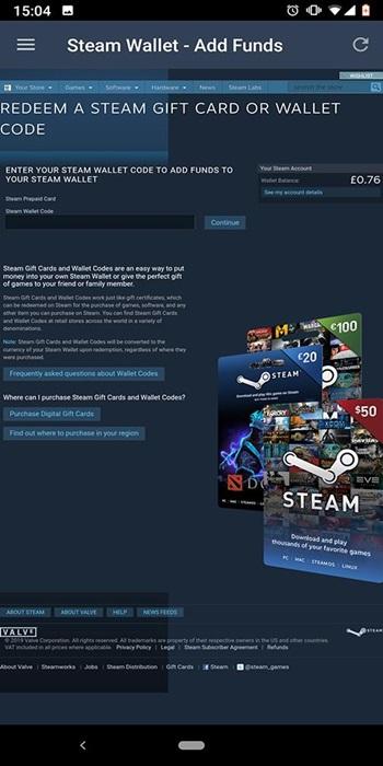 How to redeem Steam codes on mobile app